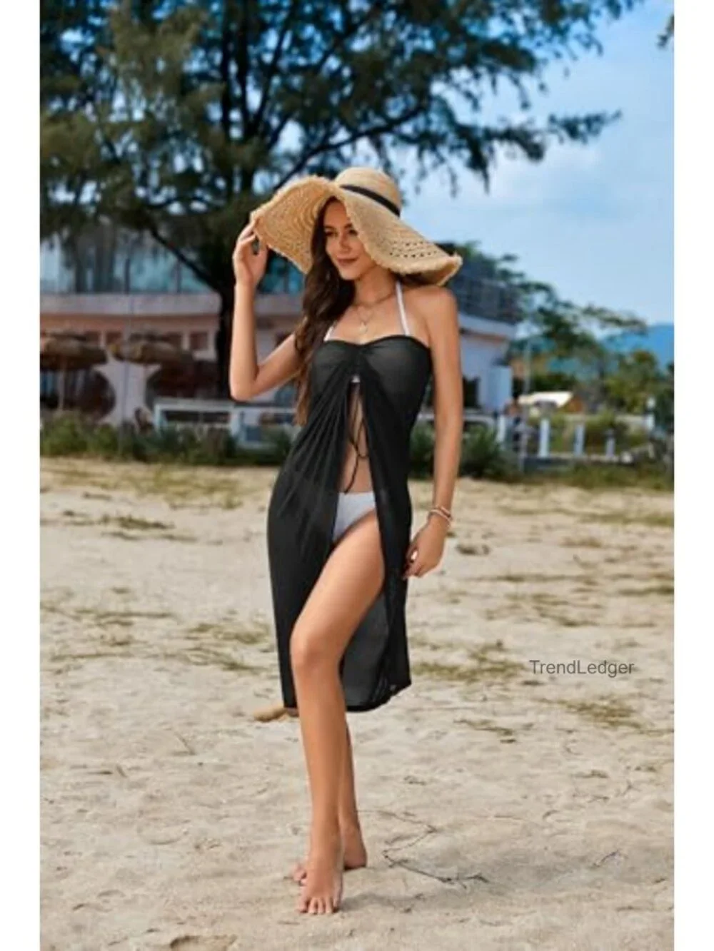 Sheer Mesh Sarong Wrap Swimsuit Cover-Up Long Skirt Swimwear
